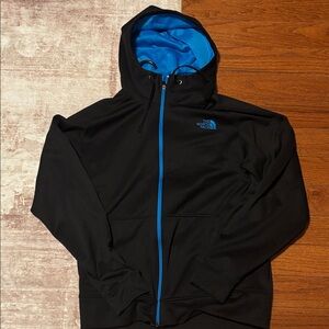 The North Face Men's Black Jacket with Blue Accents